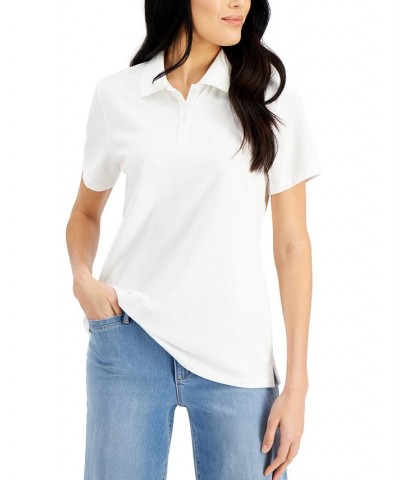 Cotton Short Sleeve Polo Shirt Bright White $11.59 Tops