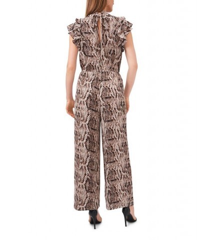 Women's Flutter Sleeve Printed Mock Neck Jumpsuit Birch Multi $42.51 Pants