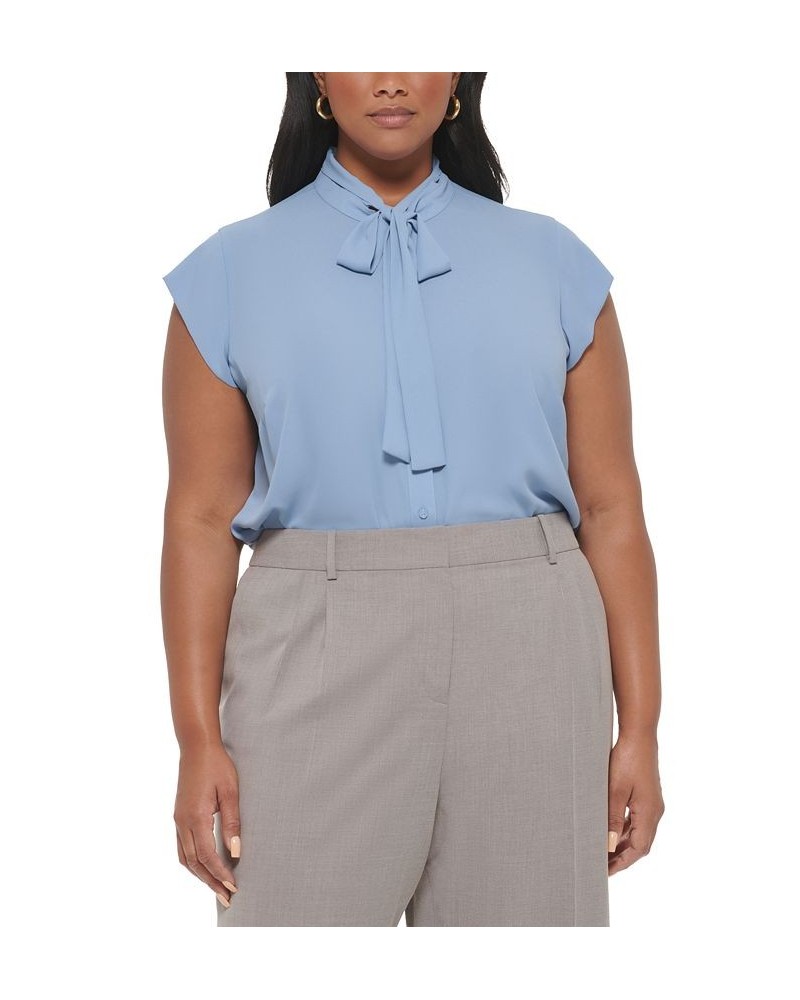 Plus Size Cap-Sleeve Tie-Neck Button-Front Top Dusk $17.60 Tops