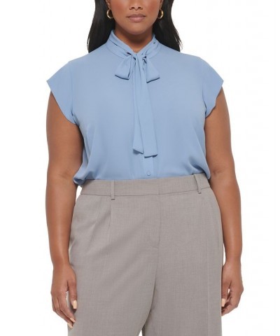 Plus Size Cap-Sleeve Tie-Neck Button-Front Top Dusk $17.60 Tops