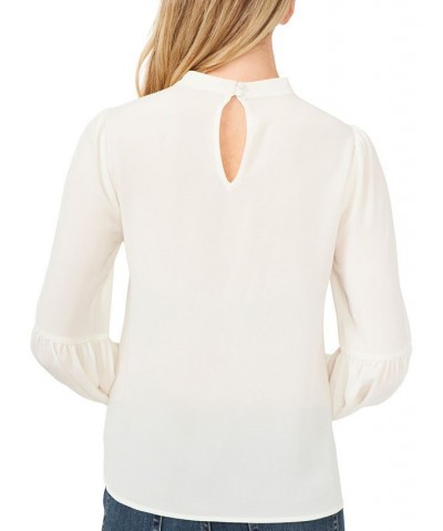 Women's Solid Long Sleeve Tie-Neck Puff-Sleeve Blouse White $36.49 Tops