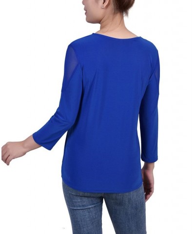 Petite Long Sleeve Top with Mesh Insets Blue $12.60 Tops