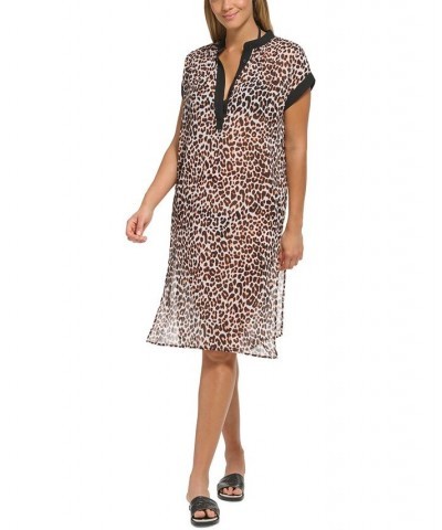 Women's Chiffon Midi Dress Animal-Print Swim Cover-Up Wild Thing Soft White $47.04 Swimsuits