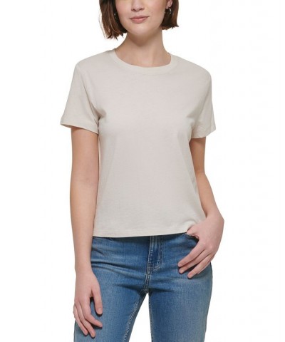 Crewneck Cotton T-Shirt Tan/Beige $15.50 Tops