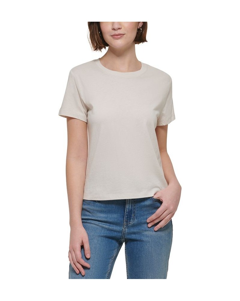 Crewneck Cotton T-Shirt Tan/Beige $15.50 Tops