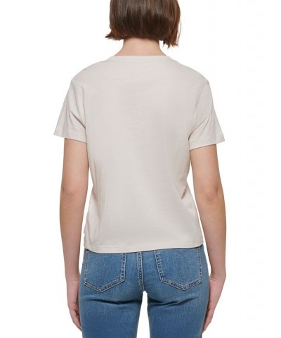 Crewneck Cotton T-Shirt Tan/Beige $15.50 Tops