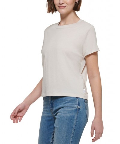 Crewneck Cotton T-Shirt Tan/Beige $15.50 Tops