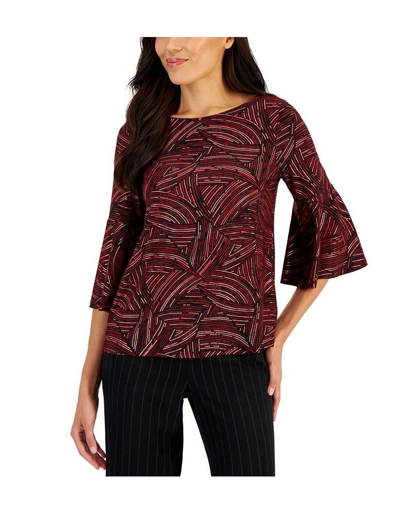 Women's Bell-Sleeve Knit Top Fire Red Combo $21.36 Tops