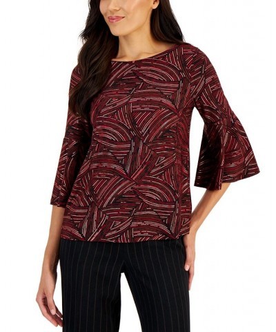 Women's Bell-Sleeve Knit Top Fire Red Combo $21.36 Tops