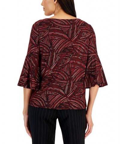 Women's Bell-Sleeve Knit Top Fire Red Combo $21.36 Tops