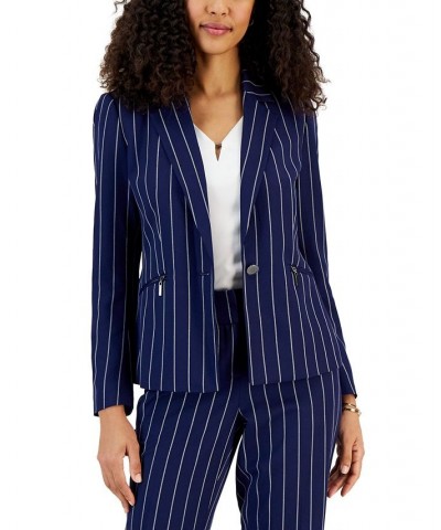 Petite Pinstripe Long Sleeve Blazer Kasper Navy/vanilla Ice $34.96 Jackets