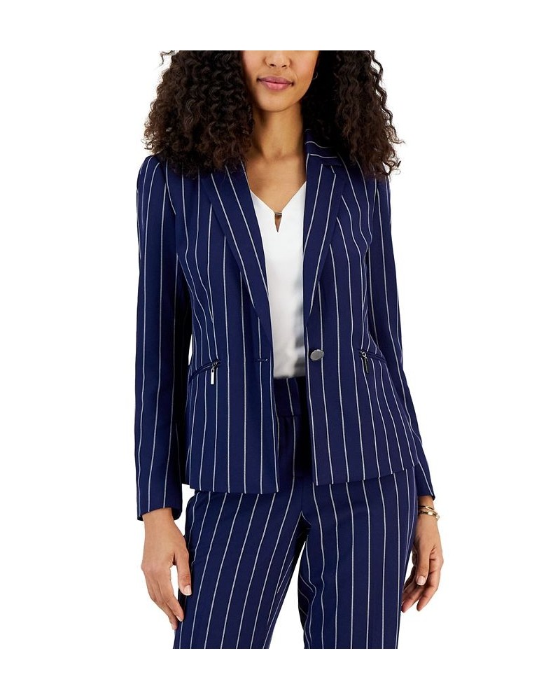 Petite Pinstripe Long Sleeve Blazer Kasper Navy/vanilla Ice $34.96 Jackets