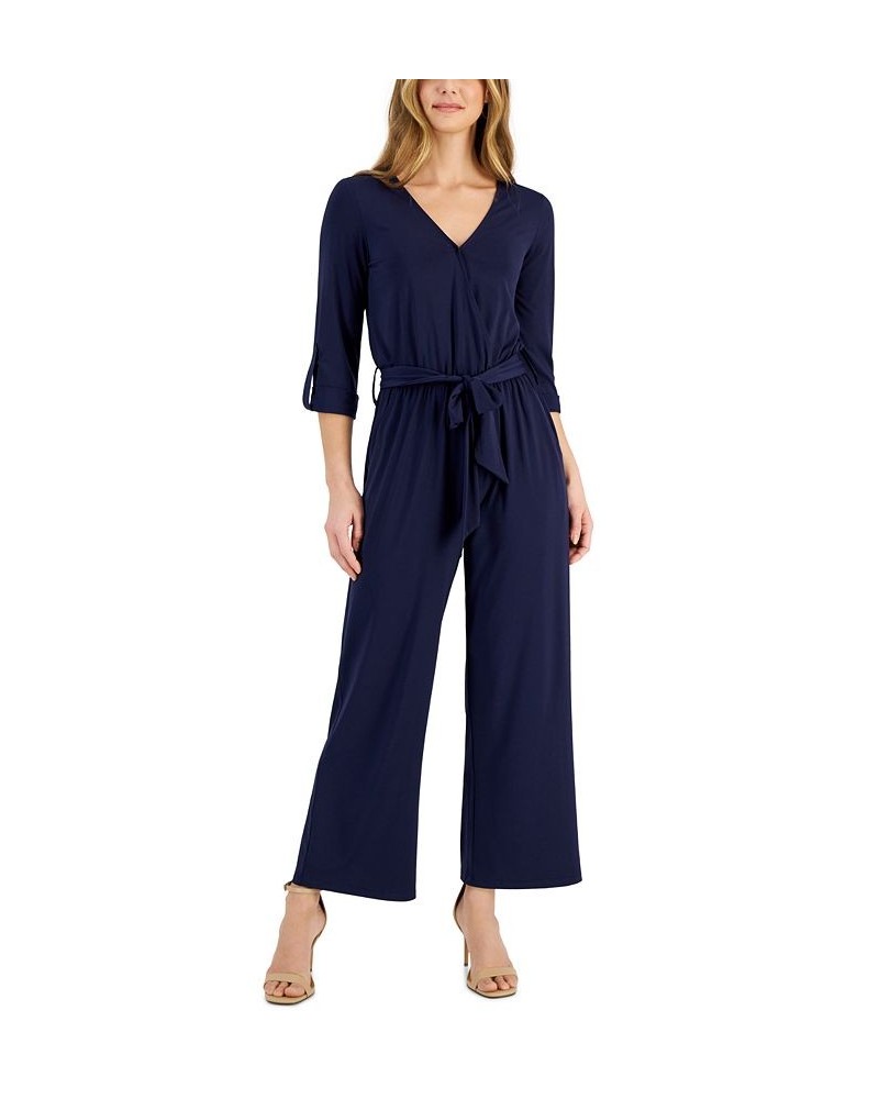 Women's Surplice Tab-Sleeve Jumpsuit Eclipse Navy $21.29 Pants