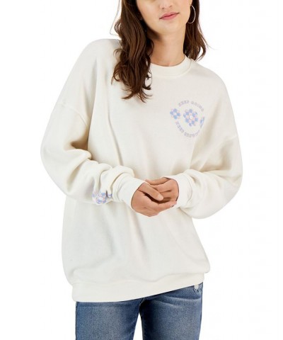 Juniors' Checkered Flower Graphic Sweatshirt White $13.50 Tops