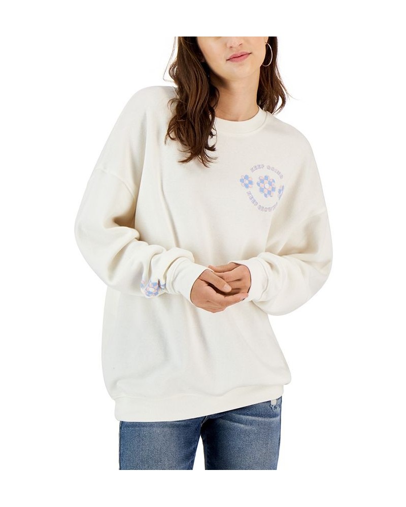 Juniors' Checkered Flower Graphic Sweatshirt White $13.50 Tops