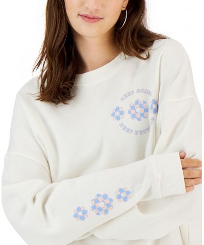 Juniors' Checkered Flower Graphic Sweatshirt White $13.50 Tops