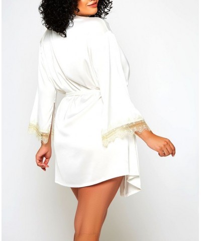 Plus Size Alison Satin and Lace Trimmed Split Sleeve Robe White $29.82 Lingerie