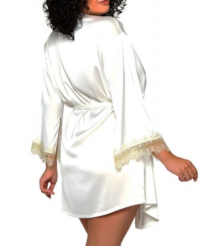 Plus Size Alison Satin and Lace Trimmed Split Sleeve Robe White $29.82 Lingerie