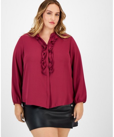 Plus Size Ruffled Split-Neck Blouse Purple $30.84 Tops