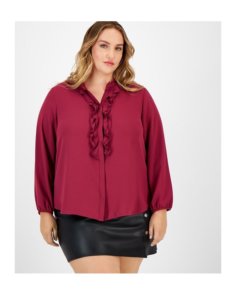 Plus Size Ruffled Split-Neck Blouse Purple $30.84 Tops