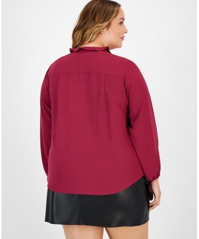 Plus Size Ruffled Split-Neck Blouse Purple $30.84 Tops