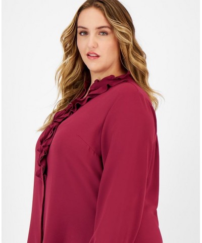 Plus Size Ruffled Split-Neck Blouse Purple $30.84 Tops