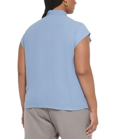 Plus Size Cap-Sleeve Tie-Neck Button-Front Top Dusk $17.60 Tops