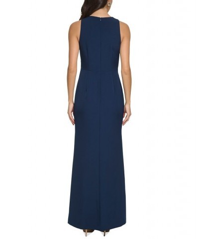 Women's V-Neck Cascading-Ruffle Side-Slit Gown Navy $83.16 Dresses