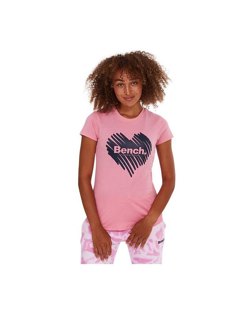 Loveheart womens t-shirt pink with black heart graphic at chest Bright Pink $17.20 Tops