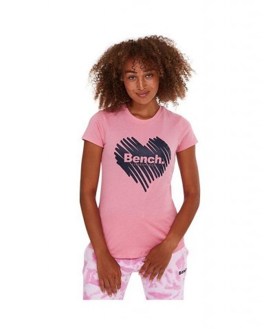 Loveheart womens t-shirt pink with black heart graphic at chest Bright Pink $17.20 Tops