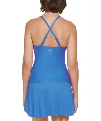 Women's Low-Impact High-Neck Tank Top Blue $21.47 Tops