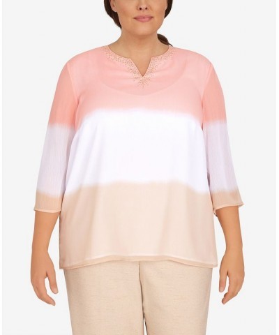 Plus Size Dip Dye Split Neck Top Multi $36.75 Tops