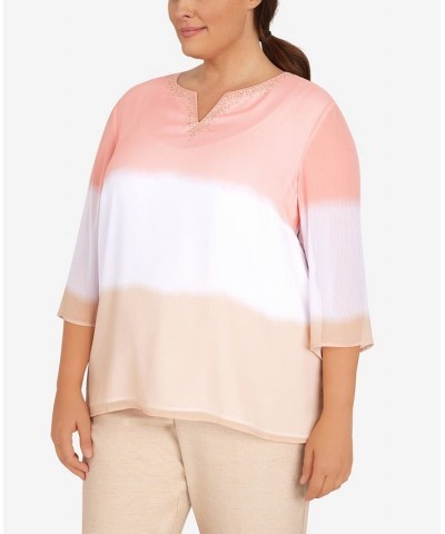 Plus Size Dip Dye Split Neck Top Multi $36.75 Tops