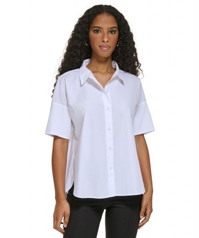 Women's Short Sleeve Cotton Button-Down Shirt Soft White $46.54 Tops