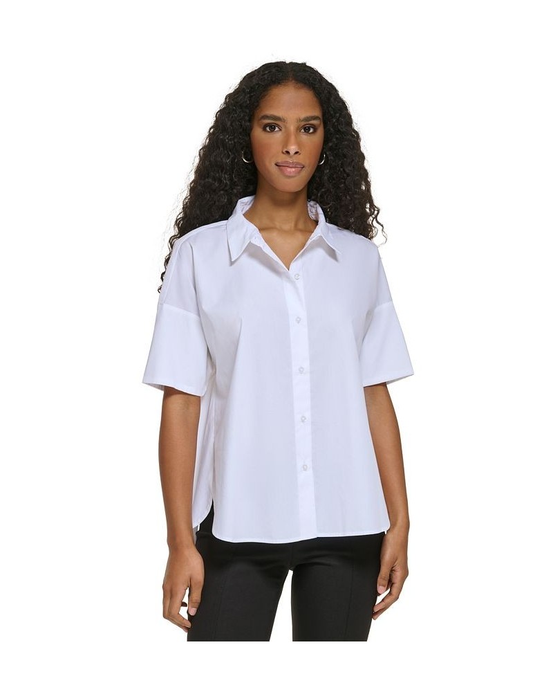 Women's Short Sleeve Cotton Button-Down Shirt Soft White $46.54 Tops