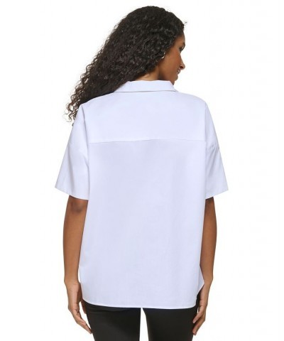 Women's Short Sleeve Cotton Button-Down Shirt Soft White $46.54 Tops