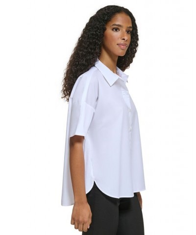 Women's Short Sleeve Cotton Button-Down Shirt Soft White $46.54 Tops