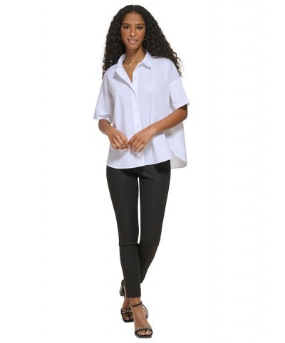 Women's Short Sleeve Cotton Button-Down Shirt Soft White $46.54 Tops