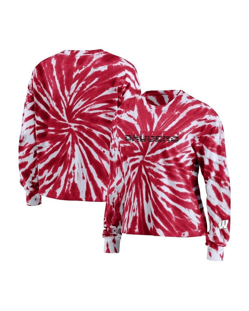 Women's Red Wisconsin Badgers Tie-Dye Long Sleeve T-shirt Red $35.39 Tops