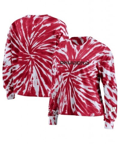 Women's Red Wisconsin Badgers Tie-Dye Long Sleeve T-shirt Red $35.39 Tops