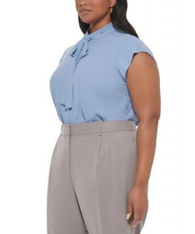 Plus Size Cap-Sleeve Tie-Neck Button-Front Top Dusk $17.60 Tops