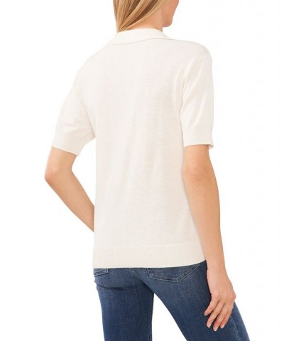 Women's Short-Sleeve Polo Sweater White $39.50 Sweaters