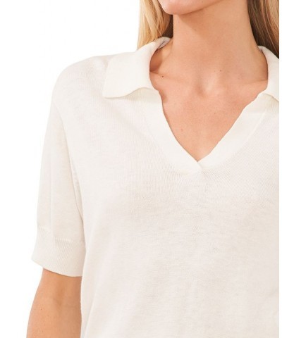 Women's Short-Sleeve Polo Sweater White $39.50 Sweaters