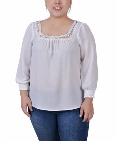 Plus Size Long Sleeve Square Neck Blouse Ivory $15.05 Tops