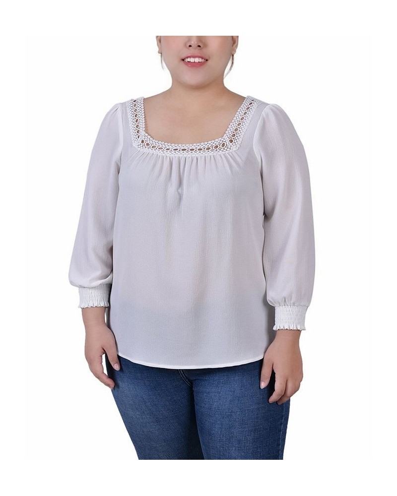 Plus Size Long Sleeve Square Neck Blouse Ivory $15.05 Tops