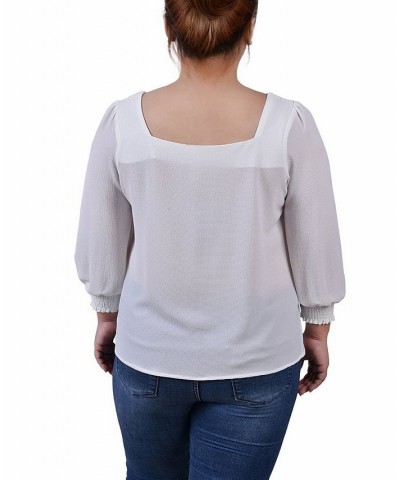 Plus Size Long Sleeve Square Neck Blouse Ivory $15.05 Tops