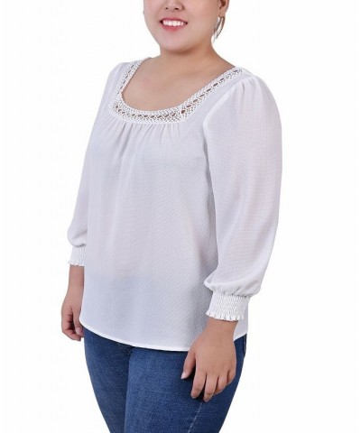 Plus Size Long Sleeve Square Neck Blouse Ivory $15.05 Tops