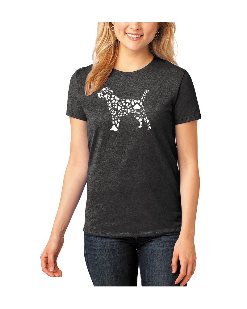 Women's Premium Blend Dog Paw Prints Word Art T-shirt Black $16.65 Tops