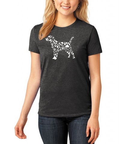 Women's Premium Blend Dog Paw Prints Word Art T-shirt Black $16.65 Tops