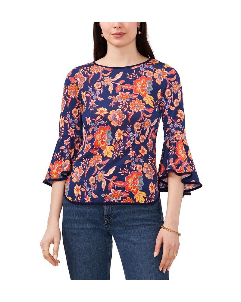 Petite Contrast-Trim Bell-Sleeve Top Orange Floral $20.47 Tops